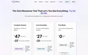 Opal pricing page homepage screenshot, productivity & writing AI tool