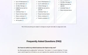 Opal pricing page homepage screenshot, productivity & writing AI tool