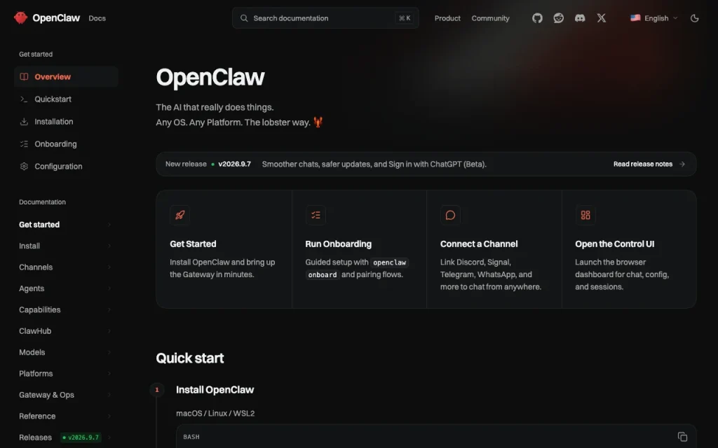 OpenClaw documentation — screenshot of the chat assistants AI tool, Oct 2, 2026