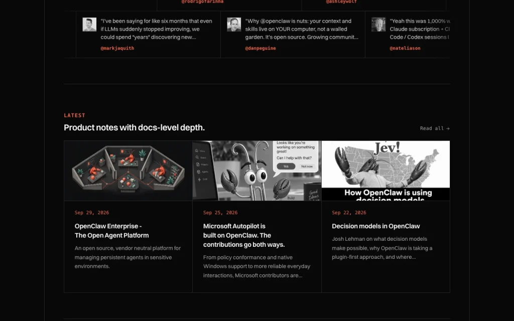 OpenClaw homepage — screenshot of the chat assistants AI tool, Oct 2, 2026