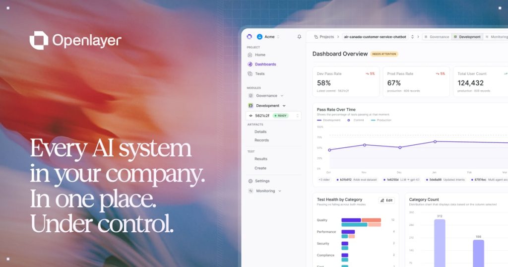 Captura de la página de inicio de Openlayer, herramienta de IA programación
