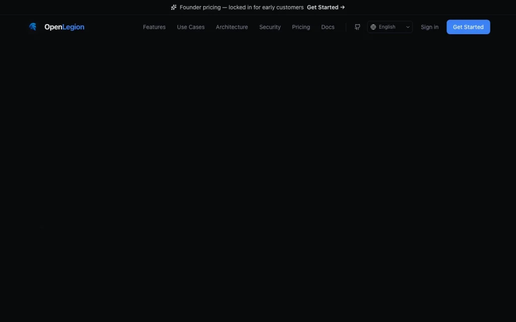 OpenLegion página principal — captura de pantalla de la herramienta de IA productividad y escritura, Oct 1, 2026