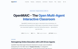 OpenMAIC homepage — screenshot of the productivity & writing AI tool, 2026-10-02