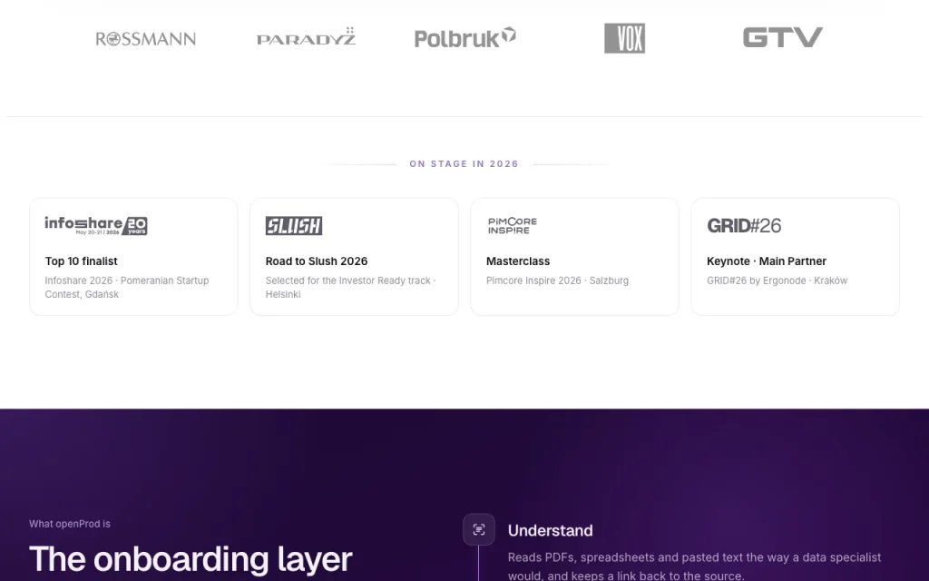 openProd.io page d'accueil — capture d'écran de l'outil d'IA productivité et rédaction, Oct 1, 2026