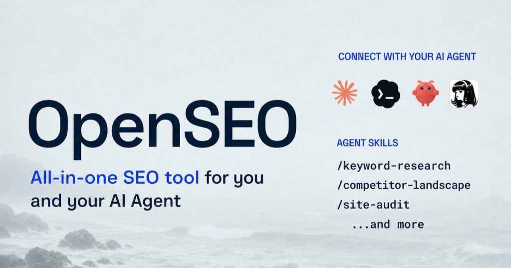 Capture d'écran de la page d'accueil de OpenSEO, outil d'IA recherche