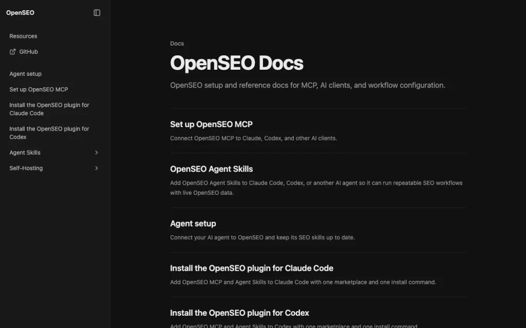 OpenSEO documentation — capture d'écran de l'outil d'IA recherche, Oct 1, 2026