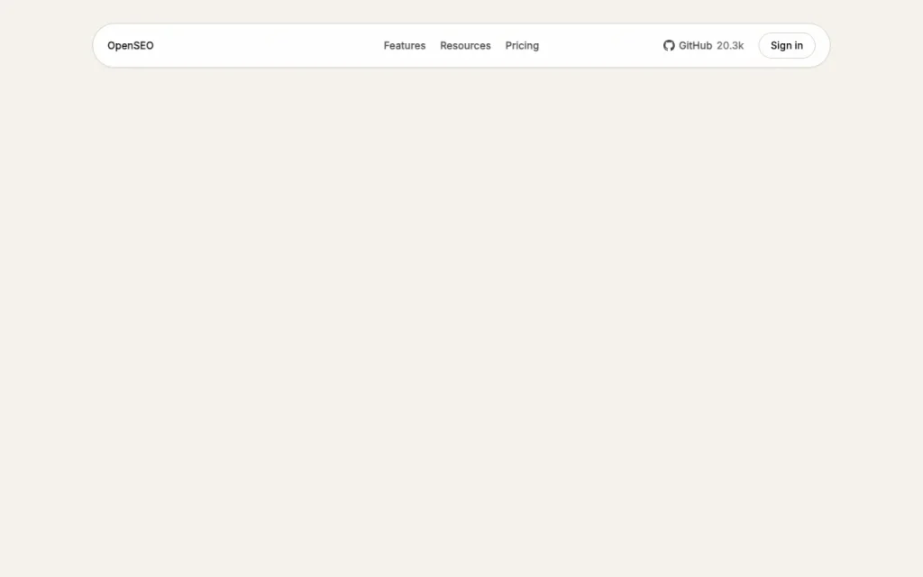OpenSEO homepage — screenshot of the research & search AI tool, Oct 1, 2026