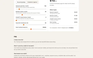 OpenSEO pricing page with plans and prices — screenshot of the research & search AI tool, 2026-10-01