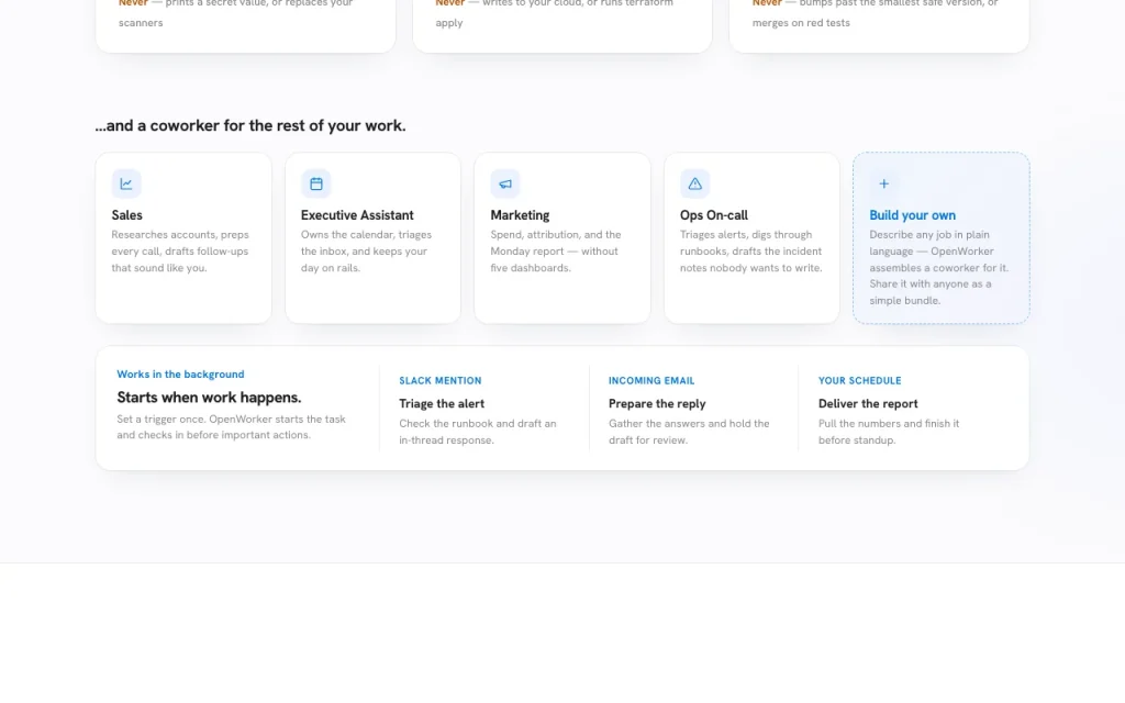 OpenWorker Startseite – Screenshot des KI-Tools produktivität & schreiben, Oct 1, 2026