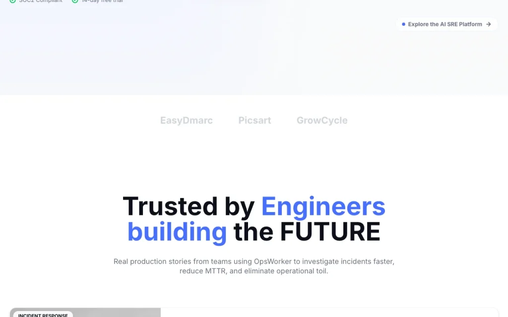 OpsWorker homepage — screenshot of the coding AI tool, Oct 2, 2026
