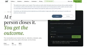 Oriserve homepage — screenshot of the audio & voice AI tool, 2026-10-02