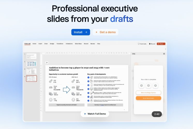Oria homepage screenshot, productivity & writing AI tool