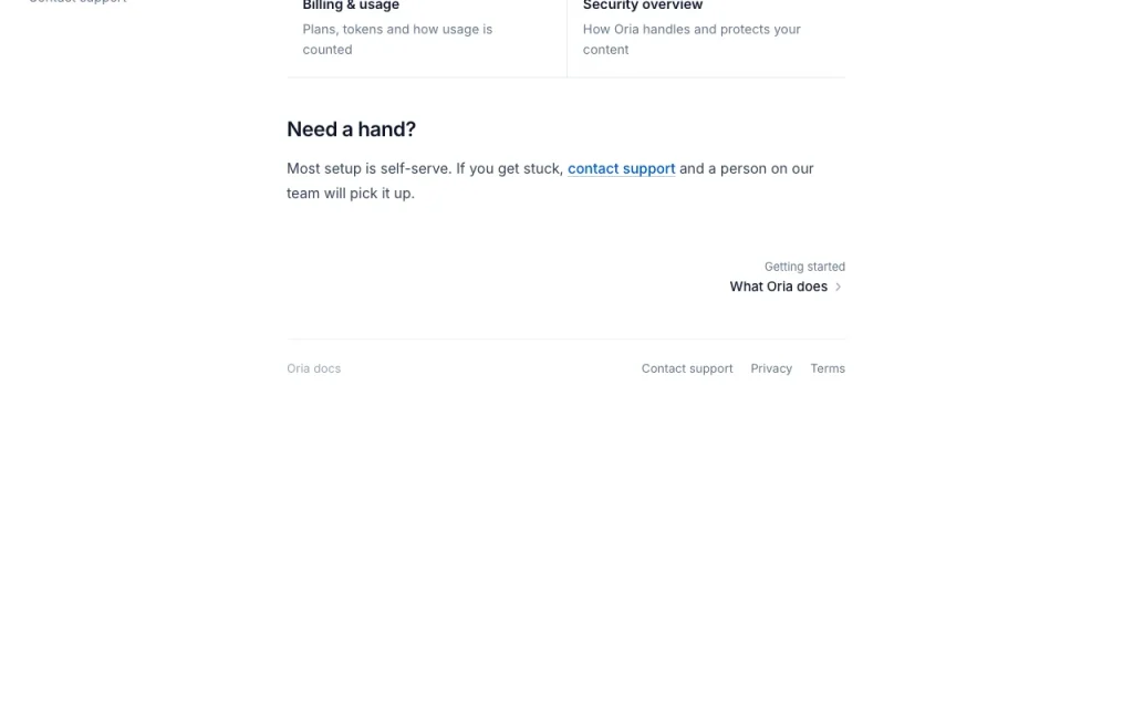 Oria documentation — screenshot of the productivity & writing AI tool, Oct 1, 2026