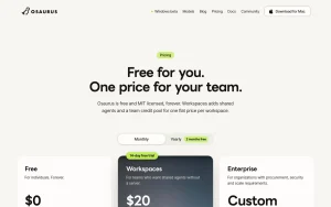 Osaurus pricing page with plans and prices — screenshot of the chat assistants AI tool, 2026-10-01