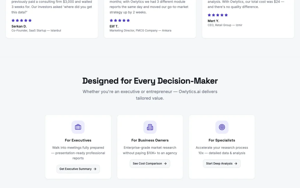 Owlytics.ai homepage — screenshot of the research & search AI tool, Oct 2, 2026