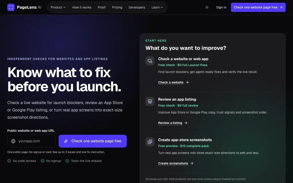 PageLens AI Startseite – Screenshot des KI-Tools coding, Oct 1, 2026