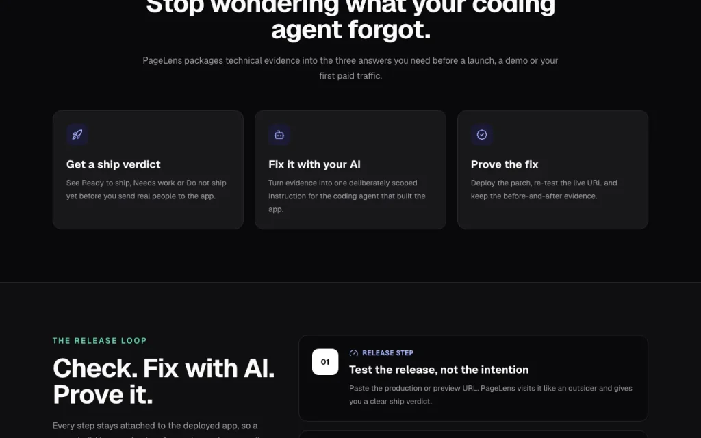 PageLens AI página principal — captura de pantalla de la herramienta de IA programación, Oct 1, 2026