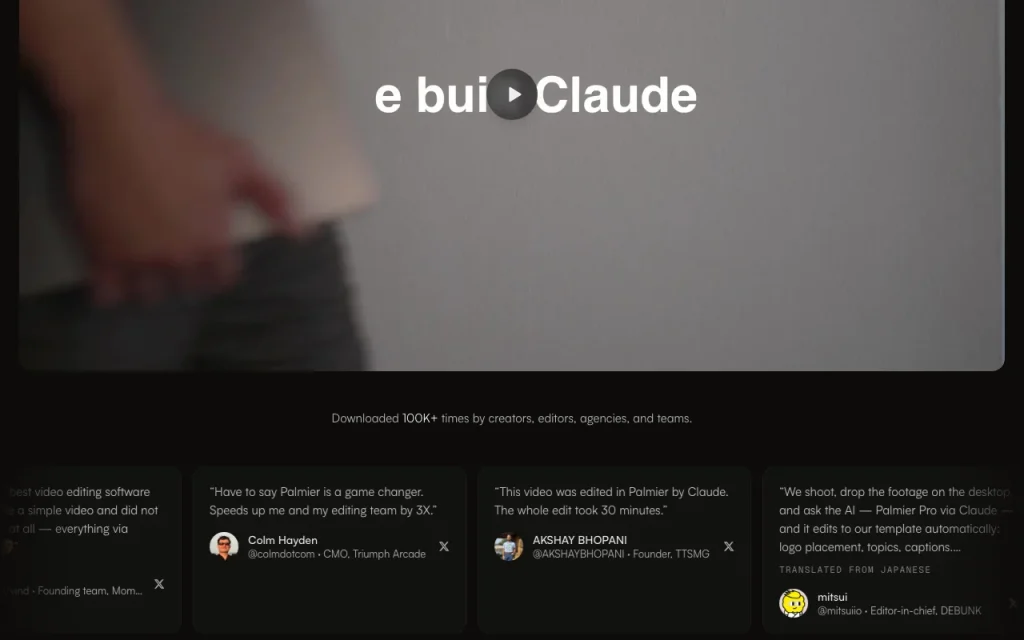 Palmier Pro homepage — screenshot of the video AI tool, Oct 1, 2026