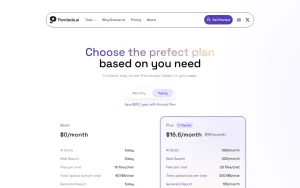 Pandada AI pricing page with plans and prices — screenshot of the research & search AI tool, 2026-10-02
