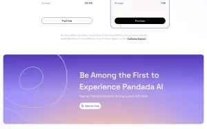 Pandada AI pricing page with plans and prices — screenshot of the research & search AI tool, 2026-10-02