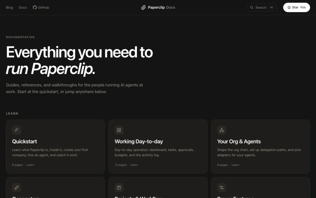 Paperclip documentation — screenshot of the productivity & writing AI tool, Oct 1, 2026
