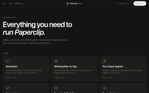 Paperclip docs page homepage screenshot, productivity & writing AI tool