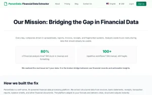 ParserData about page — screenshot of the productivity & writing AI tool, 2026-10-02