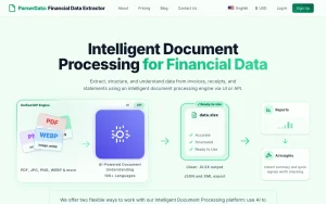 ParserData homepage — screenshot of the productivity & writing AI tool, 2026-10-02