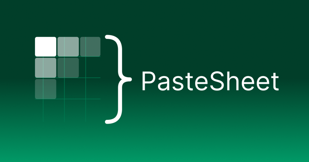Capture d'écran de la page d'accueil de PasteSheet, outil d'IA programmation