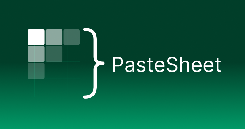 PasteSheet Startseite, Screenshot, KI-Tool coding