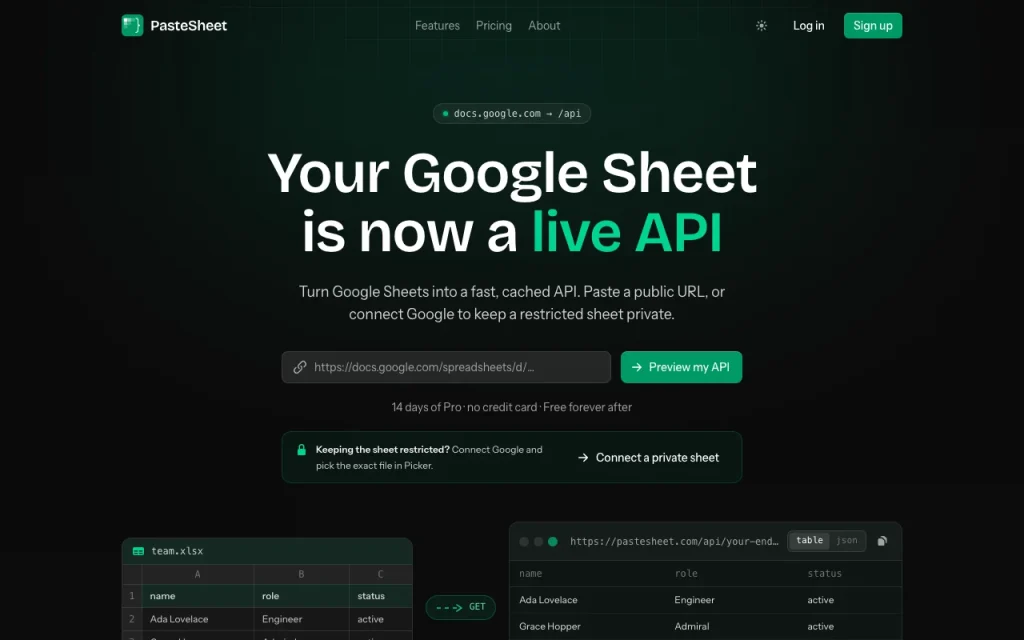 PasteSheet homepage — screenshot of the coding AI tool, Oct 1, 2026