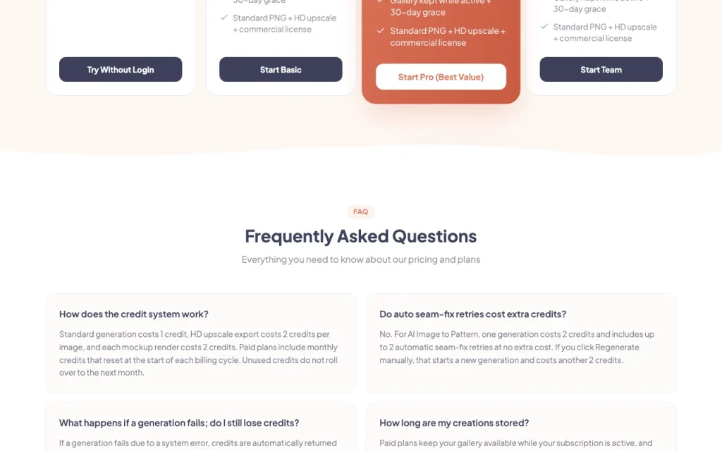 Patternaly pricing page with plans and prices — screenshot of the image generation AI tool, Oct 2, 2026