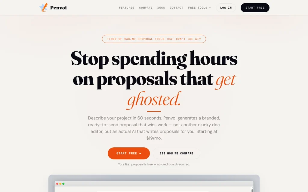 Penvoi homepage — screenshot of the productivity & writing AI tool, Oct 2, 2026