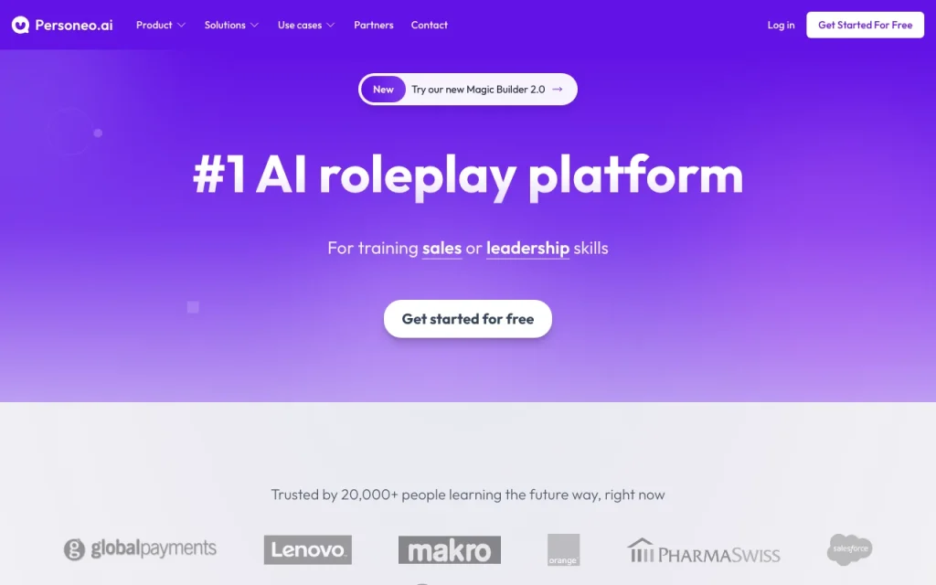 Personeo.ai captura de tela da página inicial, ferramenta de IA produtividade & escrita