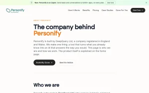 Personify about page — screenshot of the productivity & writing AI tool, 2026-10-02