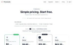 Photostudio pricing page with plans and prices — screenshot of the image generation AI tool, 2026-10-02