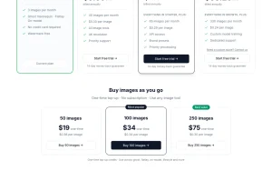 Photostudio pricing page with plans and prices — screenshot of the image generation AI tool, 2026-10-02