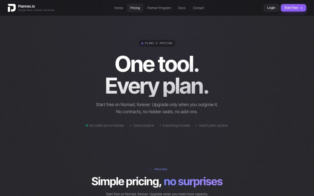 Plannex page de tarifs avec offres et prix — capture d'écran de l'outil d'IA productivité et rédaction, Oct 2, 2026