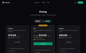Podsuite pricing page with plans and prices — screenshot of the productivity & writing AI tool, 2026-10-02
