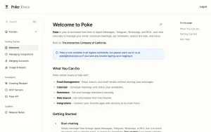 Poke documentation — screenshot of the productivity & writing AI tool, 2026-10-02