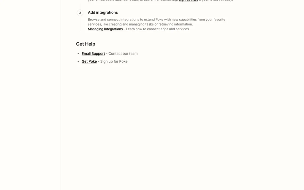 Poke documentación — captura de pantalla de la herramienta de IA productividad y escritura, Oct 2, 2026