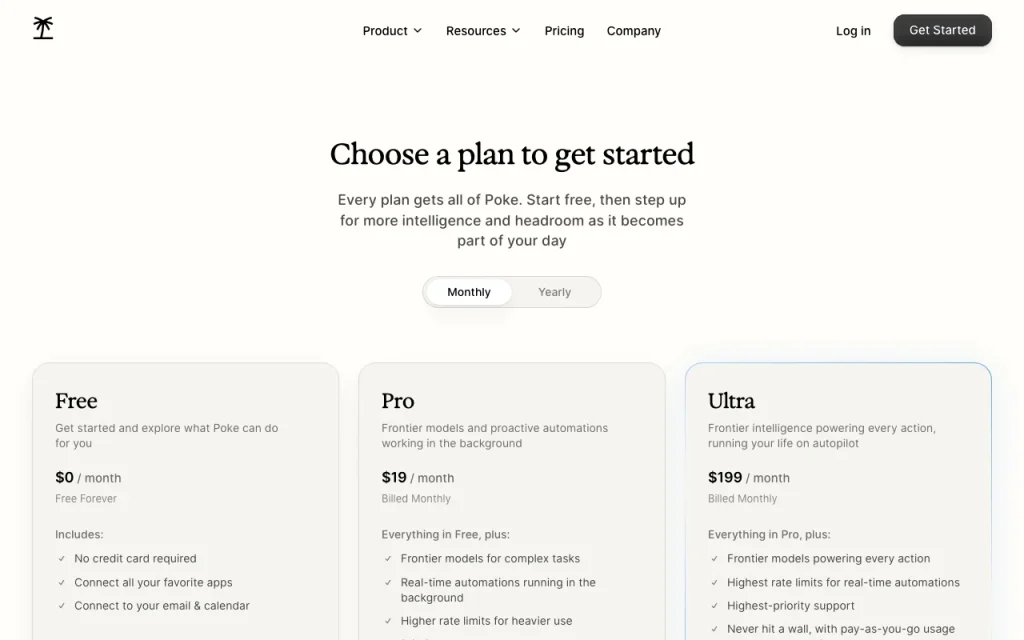Poke página de precios con planes y precios — captura de pantalla de la herramienta de IA productividad y escritura, Oct 2, 2026