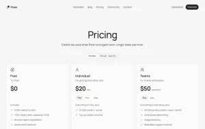 Polar pricing page with plans and prices — screenshot of the productivity & writing AI tool, 2026-10-01