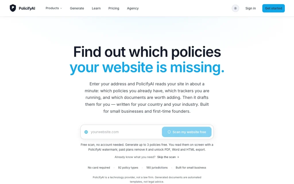 PolicifyAI Startseite – Screenshot des KI-Tools produktivität & schreiben, Oct 1, 2026