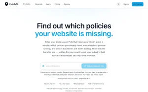 PolicifyAI homepage — screenshot of the productivity & writing AI tool, 2026-10-01