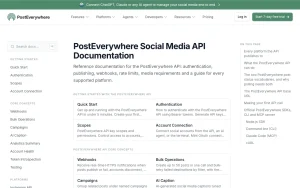 PostEverywhere documentation — screenshot of the productivity & writing AI tool, 2026-10-02