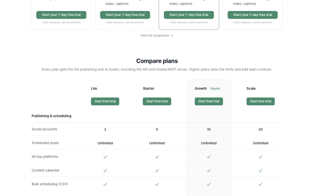 PostEverywhere pricing page with plans and prices — screenshot of the productivity & writing AI tool, Oct 2, 2026