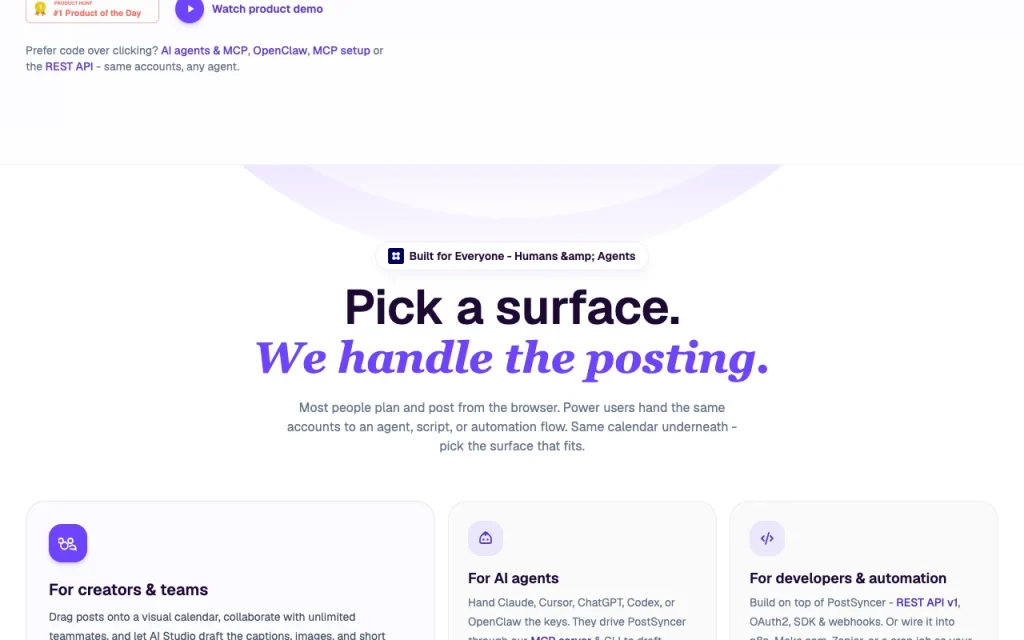 PostSyncer homepage — screenshot of the productivity & writing AI tool, Oct 2, 2026