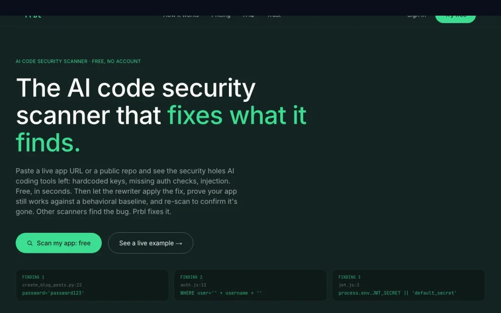 Prbl pricing page with plans and prices — screenshot of the coding AI tool, Oct 1, 2026