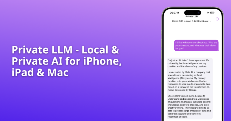 Private LLM homepage screenshot, chat assistants AI tool